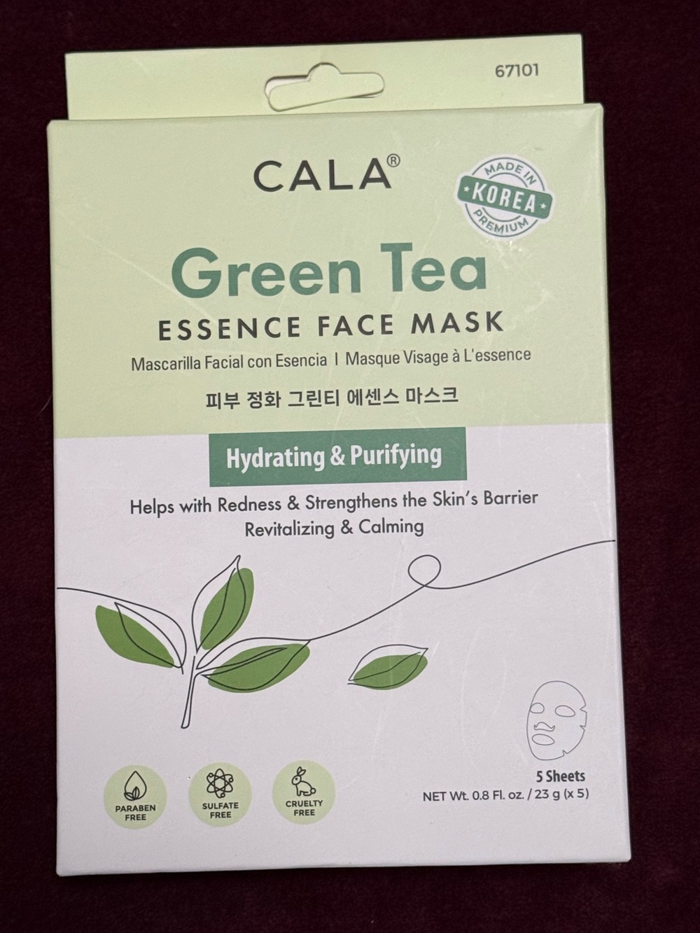 CALA Green Tea Essence Face Mask - Hydrating & Purifying Korean Beauty